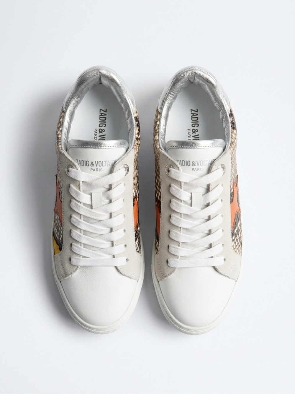 Zadig & Voltaire White Leather Low-Top Sneakers with Metallic Accents